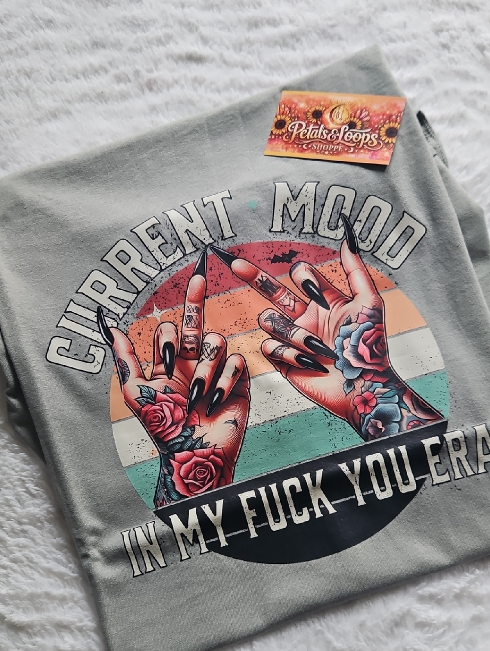 Tattoo Tee Current Mood Graphic Tee — Floral Tattoo Hands in Black & Coral